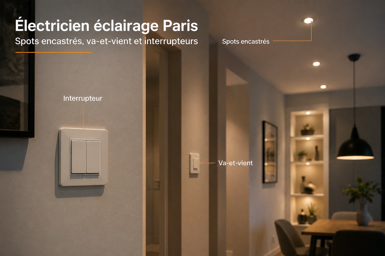 Électricien éclairage Paris : spots encastrés, va-et-vient et interrupteurs